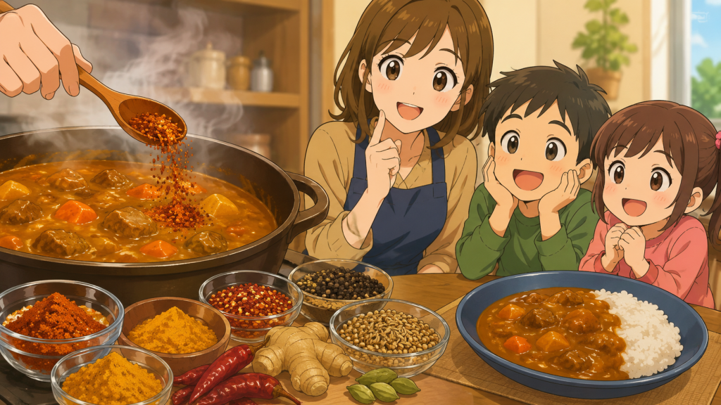 幸せな家族とカレーの香り