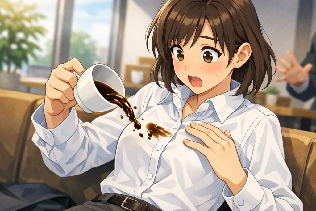 コーヒーをこぼす女性