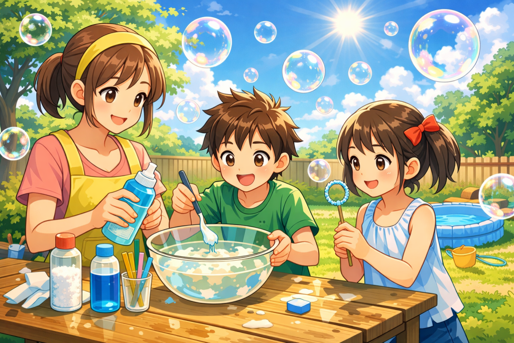 シャボン玉で遊ぶ