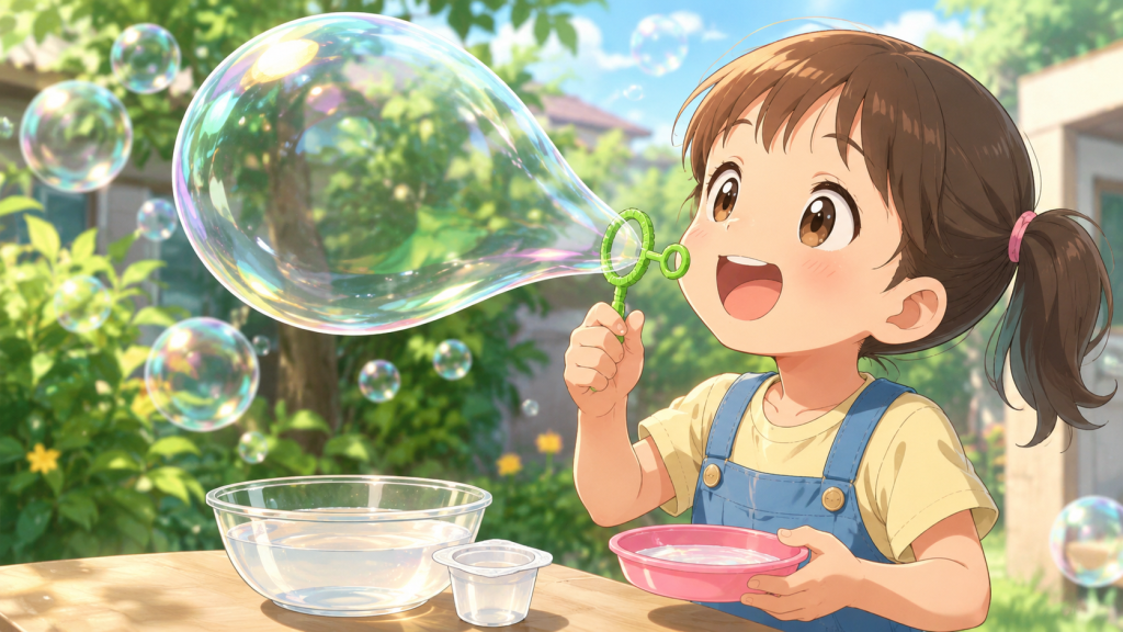 ガムシロップを入れるとシャボン玉が割れにくくなる