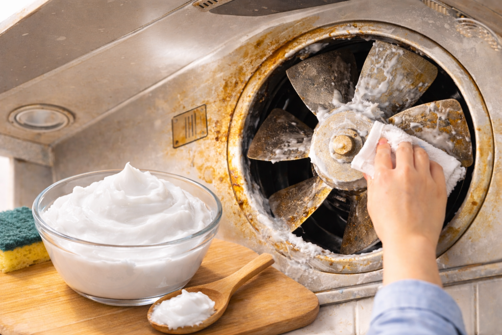 台所の換気扇掃除中