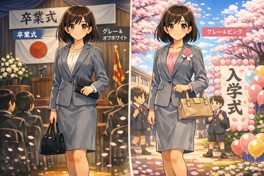 卒業式と入学式で同じスーツを着回す母親