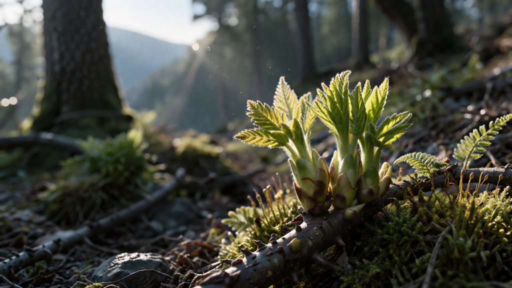 山林に生えているタラの芽