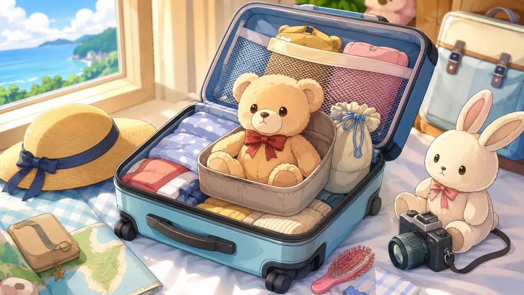 ぬいぐるみを旅行に連れていく