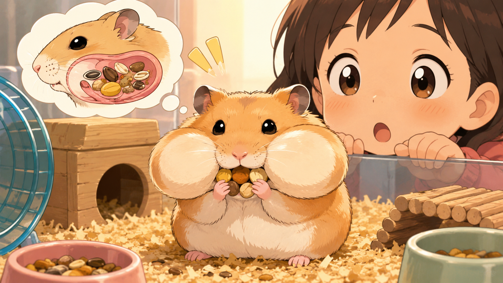 ハムスターのほっぺたがすごく膨らんでる