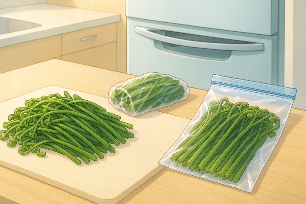 わらび冷凍保存の準備