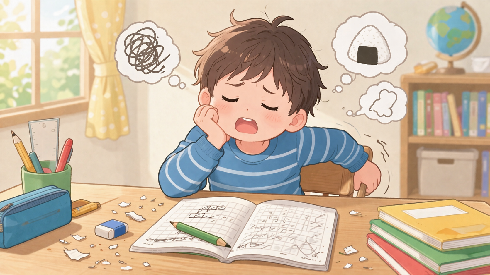 勉強中の疲れた男の子