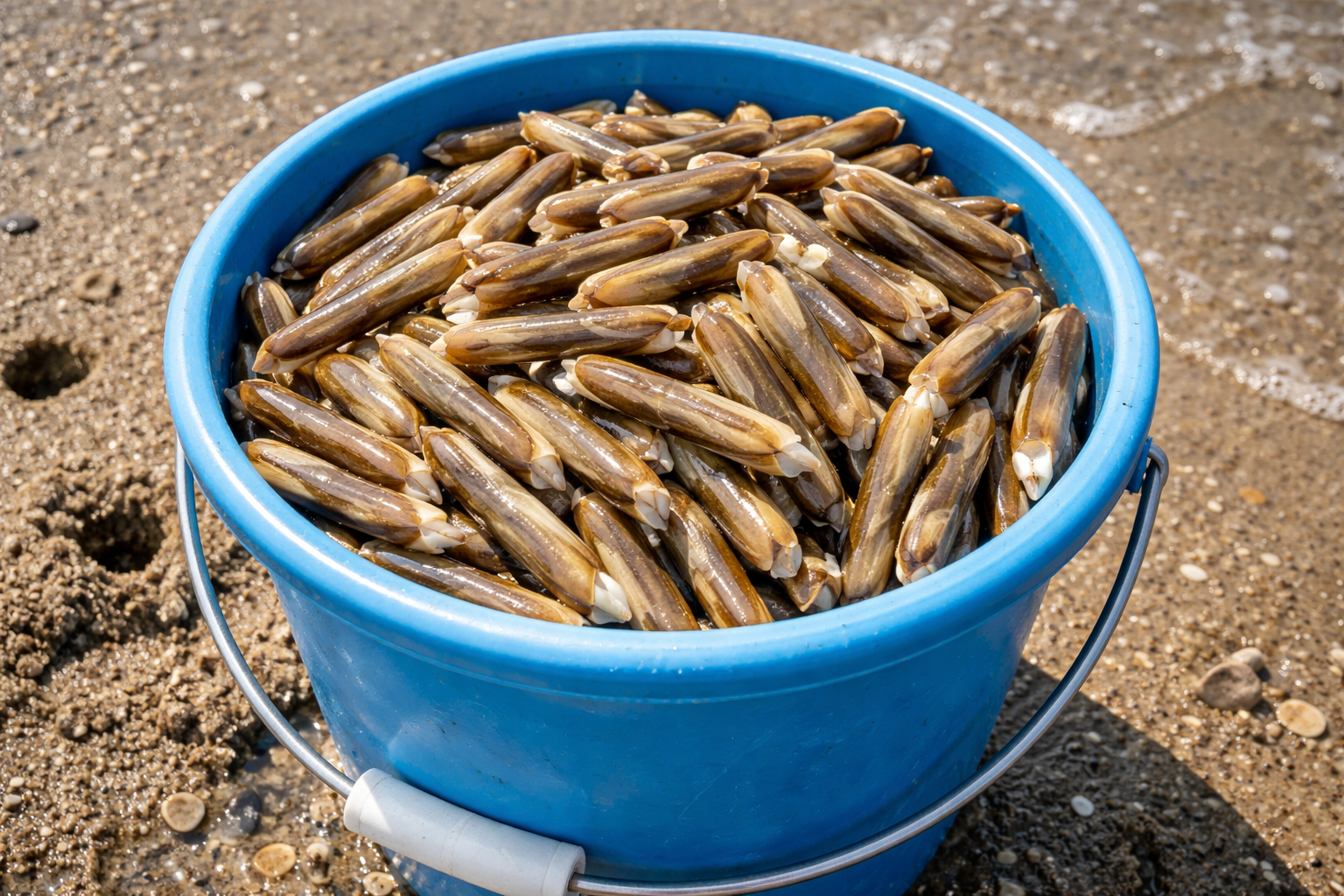 新鮮な大量のマテ貝