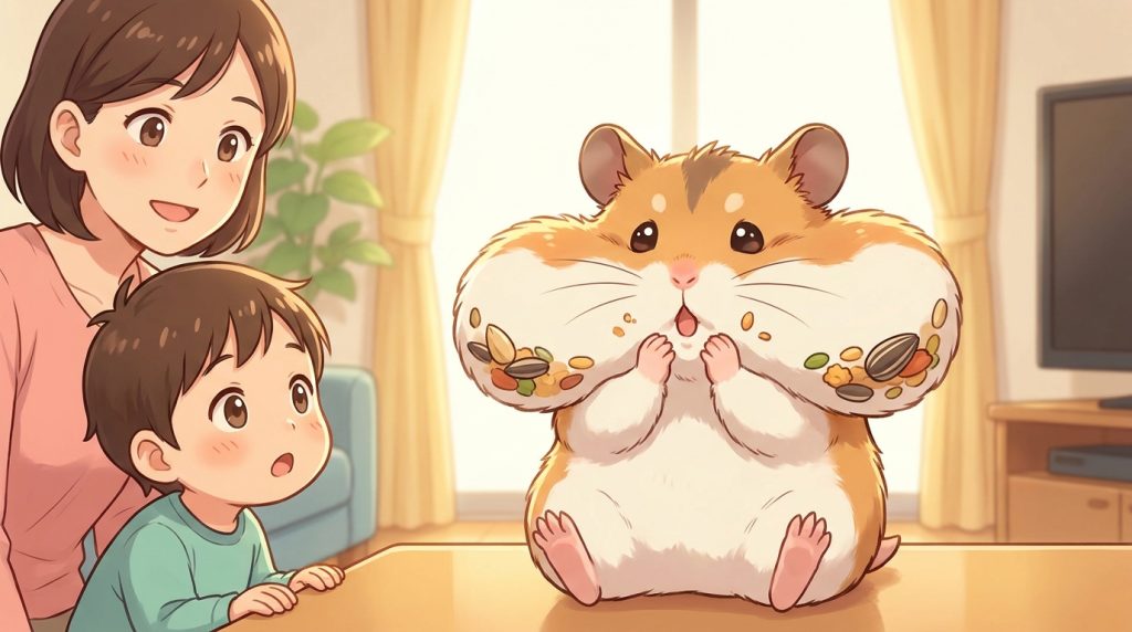 ハムスターのほっぺたがすごく膨らんでる