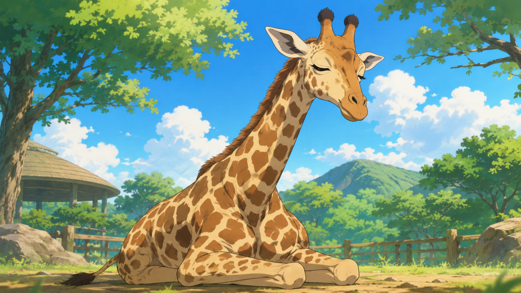 キリンが寝る