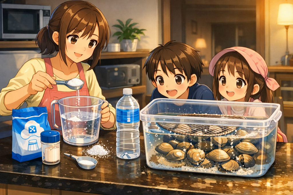 ハマグリの塩抜き