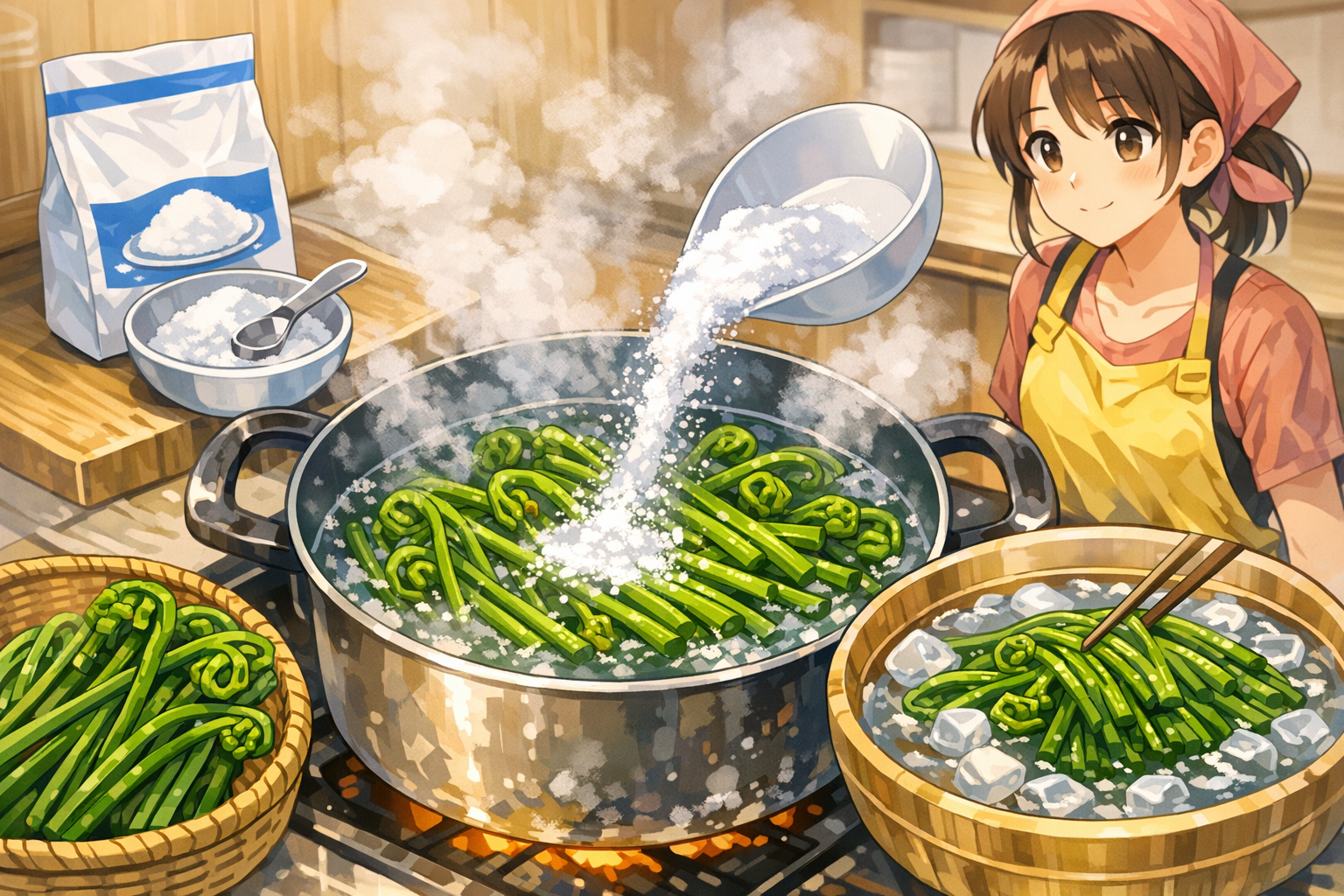 わらびのアク抜き