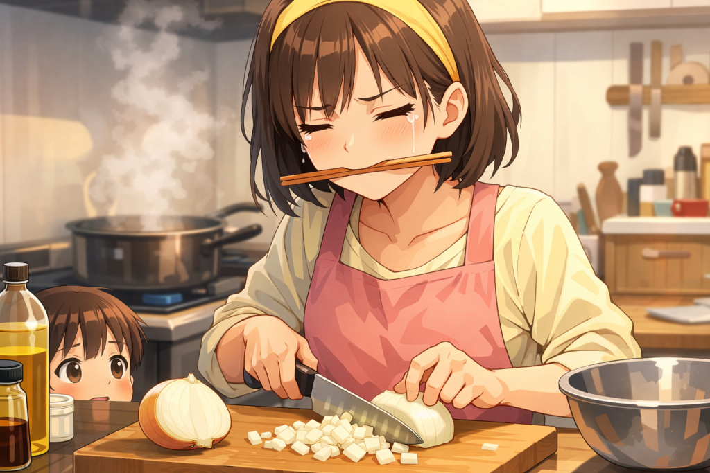 割り箸をくわえる