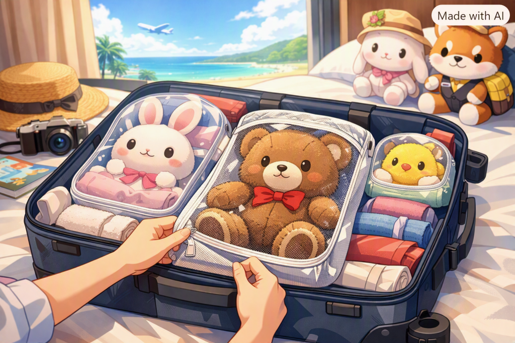 ぬいぐるみを旅行に連れていく