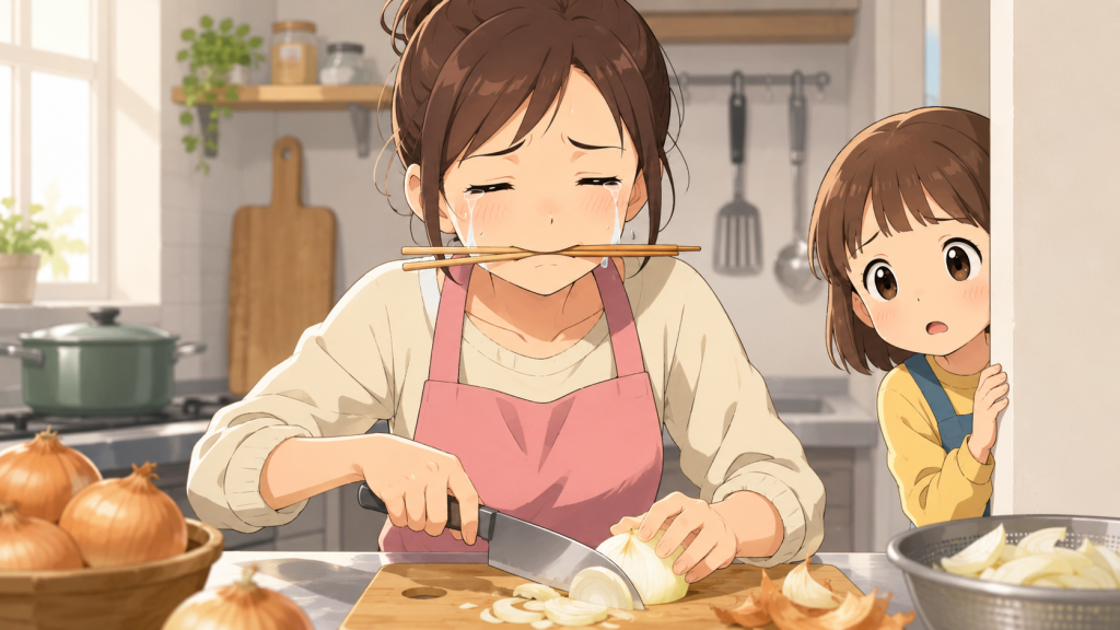 割り箸をくわえる