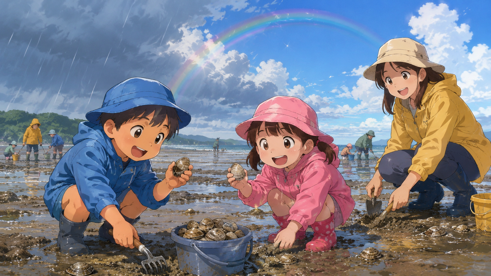 雨上がりの潮干狩りでアサリが獲れる