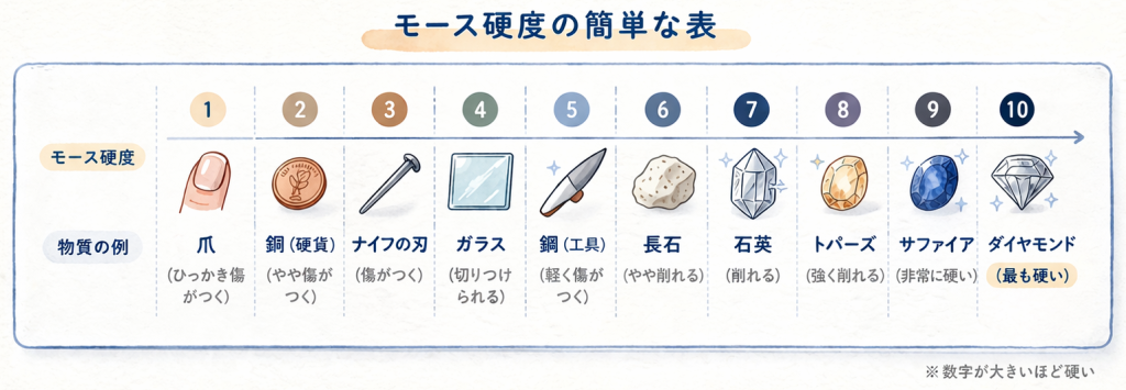 モース硬度の簡単な表