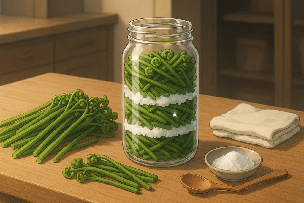 わらびの塩漬け保存