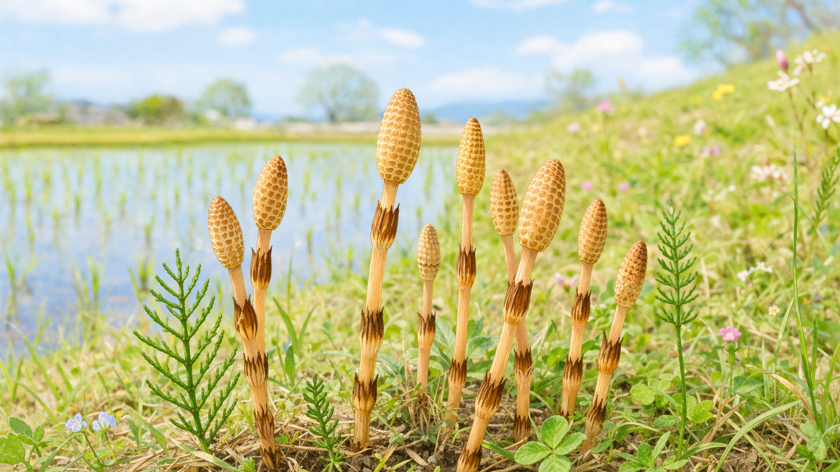 田んぼに生えるつくし