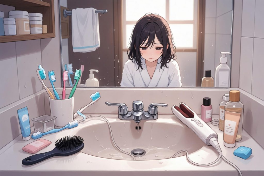 散らかった洗面所