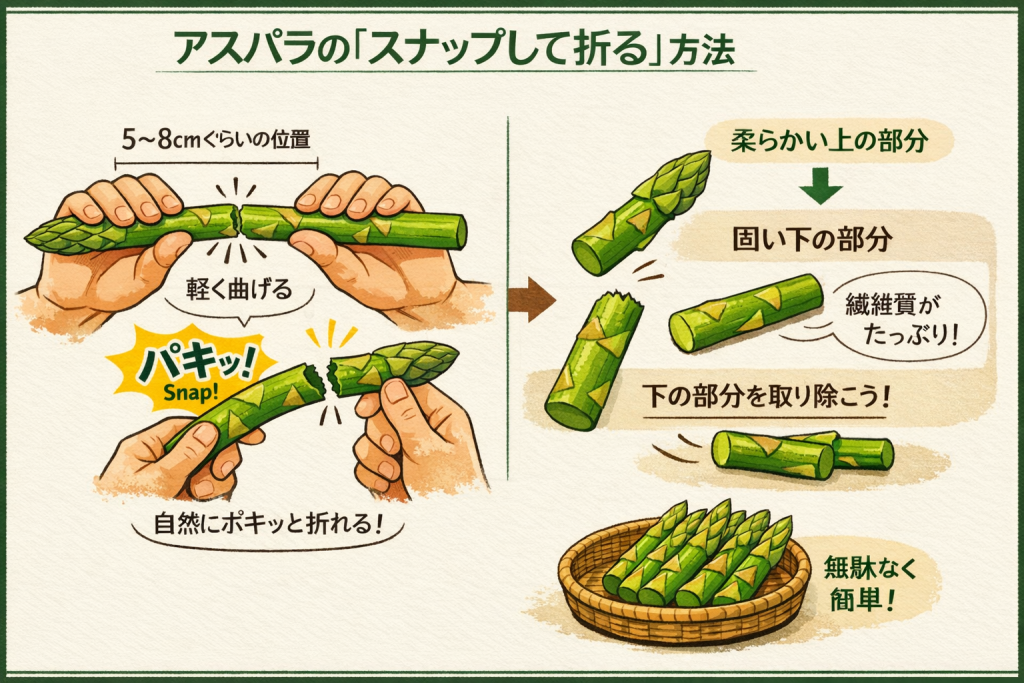 アスパラを手で折る