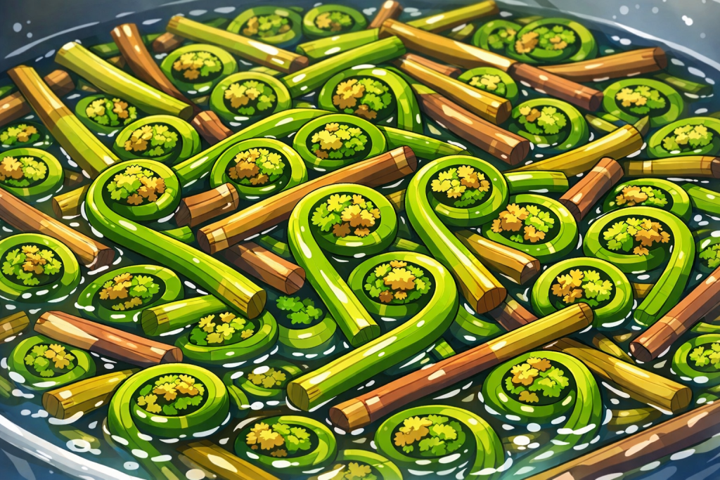 下処理をしようとしている大量のぜんまい