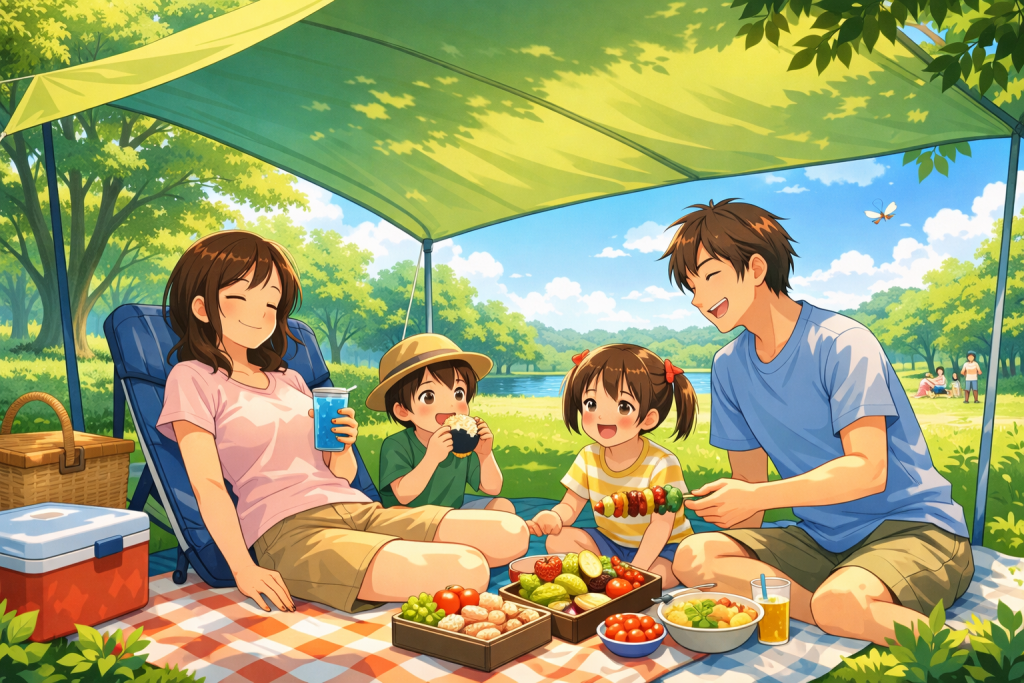 日陰でピクニック