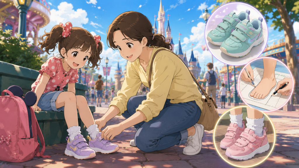 楽しいテーマパークでの靴調整
