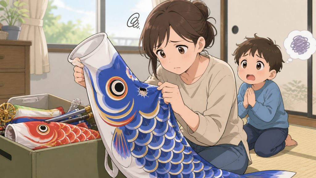 鯉のぼりが破れた