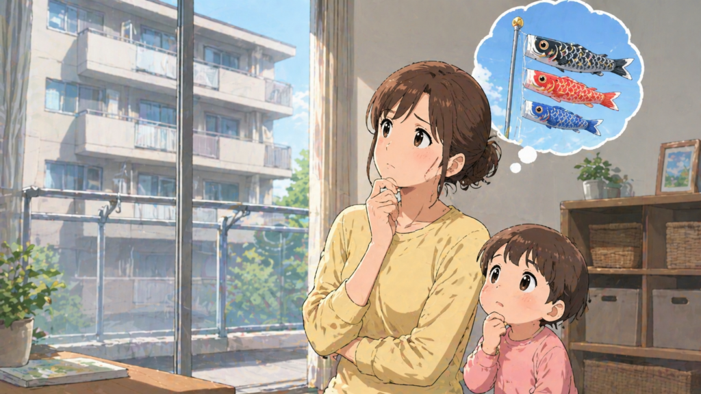 鯉のぼりを飾る場所に悩む母親