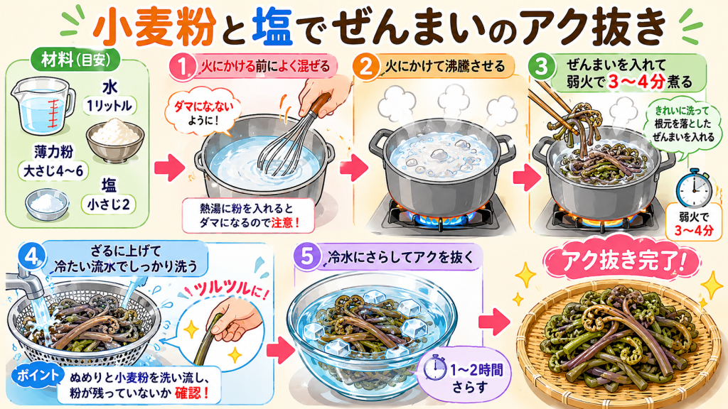 小麦粉と塩を使ったアク抜き方法