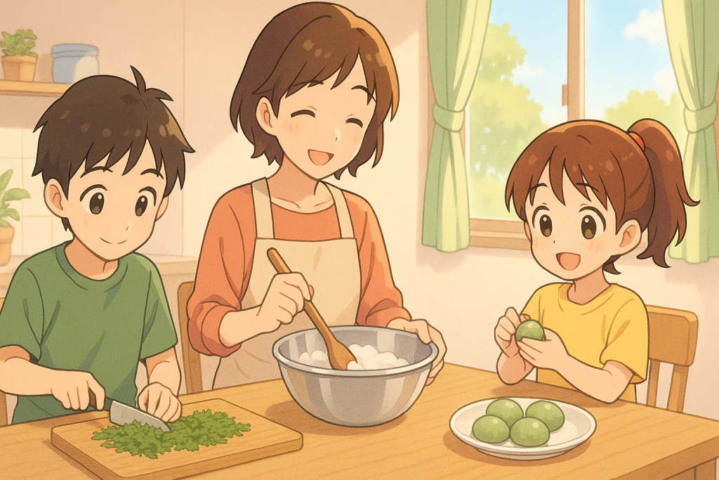 子どもと一緒によもぎ餅づくり