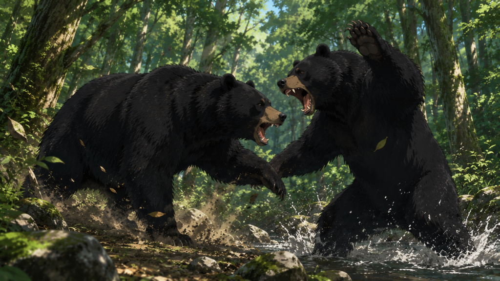 ツキノワグマ同士の戦い
