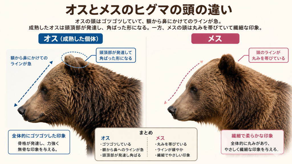 ヒグマのオスとメスの頭の違い