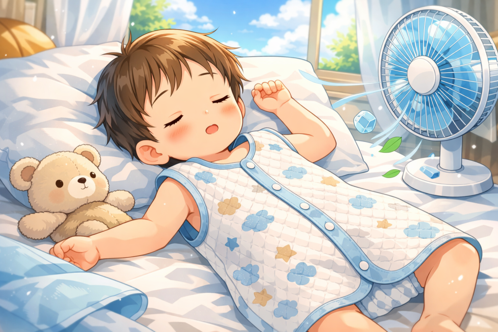 夏用スリーパーを着ている赤ちゃん