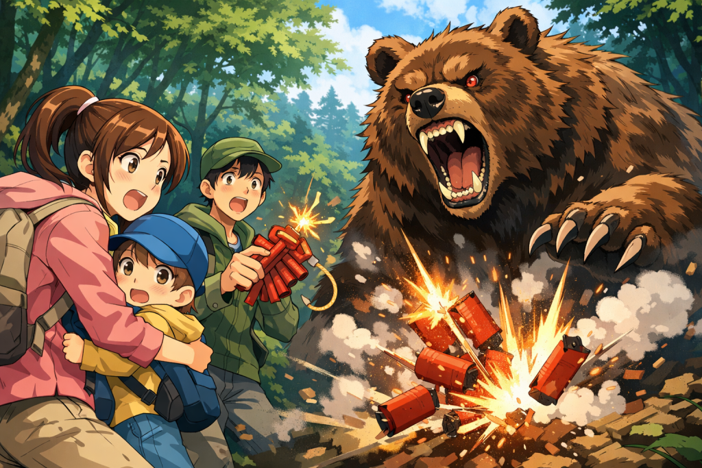 ヒグマに爆竹