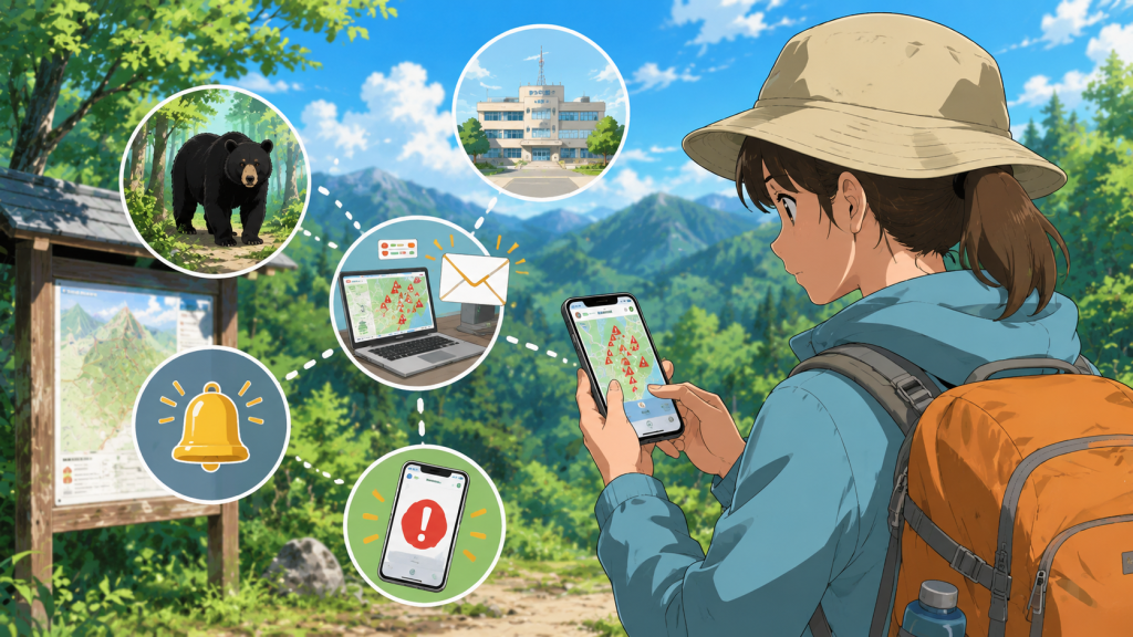 スマートフォンでクマの目撃情報を確認