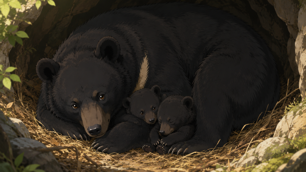 生まれたばかりの子グマはとても弱く、母親のそばから離れることができません