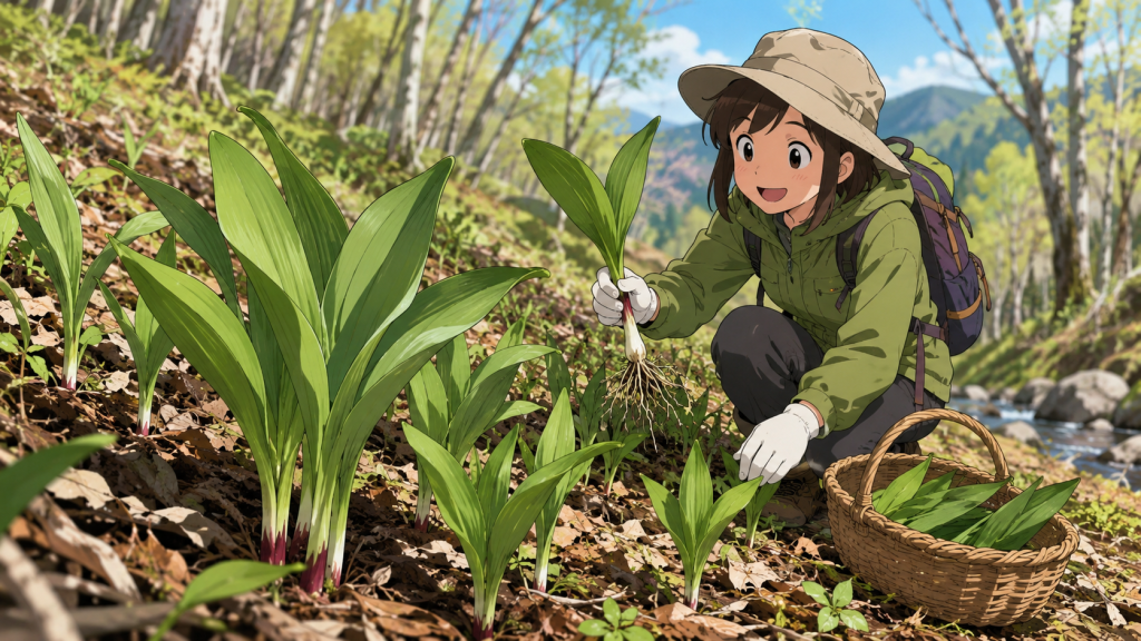 行者にんにくの採取