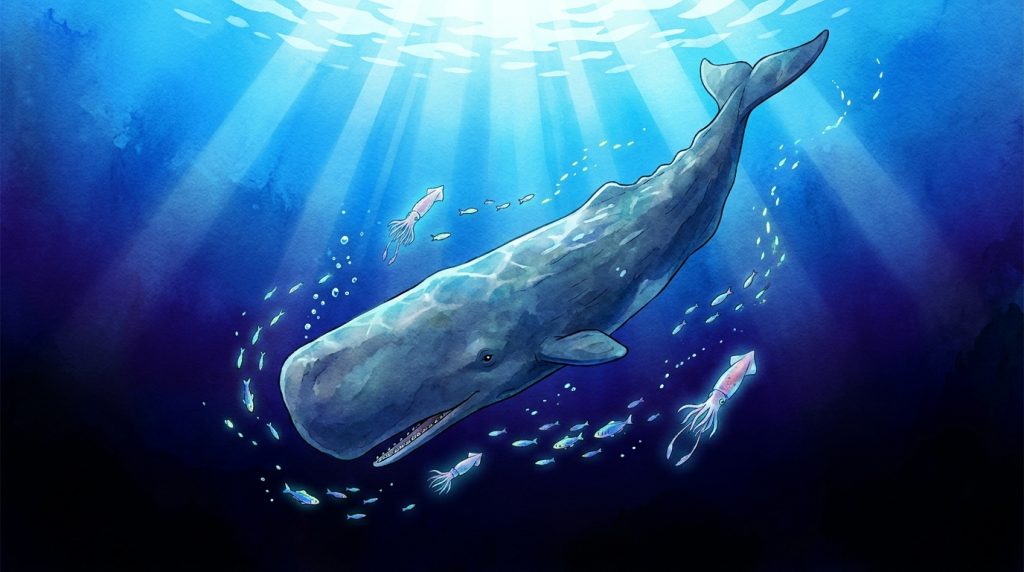 マッコウクジラが深海へ潜る