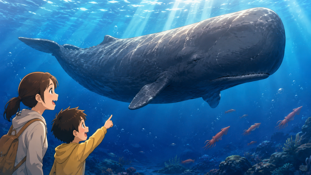 マッコウクジラが深海へ潜る