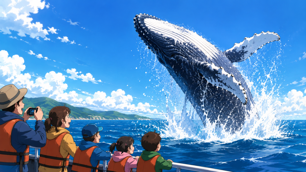 ザトウクジラのブリーチング