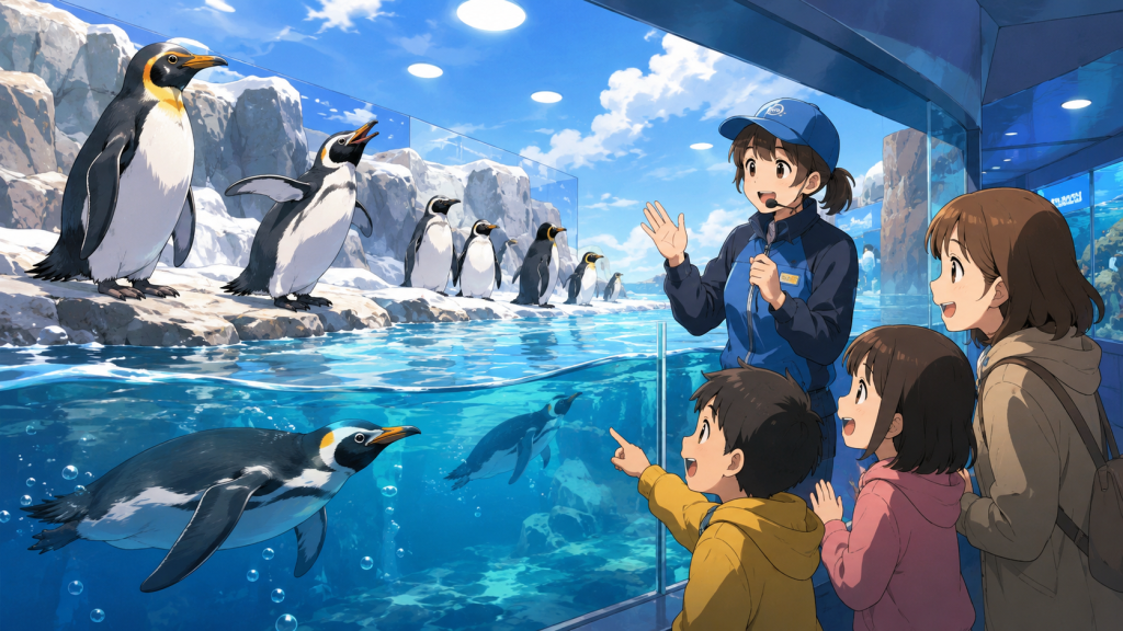 水族館でペンギンを観察